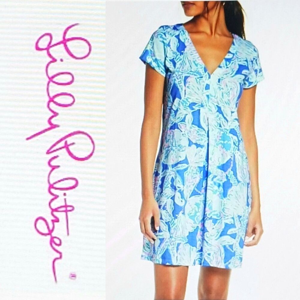 NEW Lilly Pulitzer Amina V Neck Swing Dress Blue Haven Pop Up Into the Deep XXS